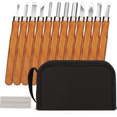 Ensemble de 12 gouges en Acier au chrome-vanadium– Manche en bois ergonomique – Pour sculpture sur bois et artisanat (1/5)