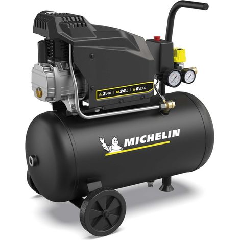 MICHELIN, Compressore d’Aria MX POP AIR 24-2 L, Serbatoio 24 Litri con ruote, Motore da 2 hp, Pressione Massima 8 bar, Portata d’Aria 195 l/min
