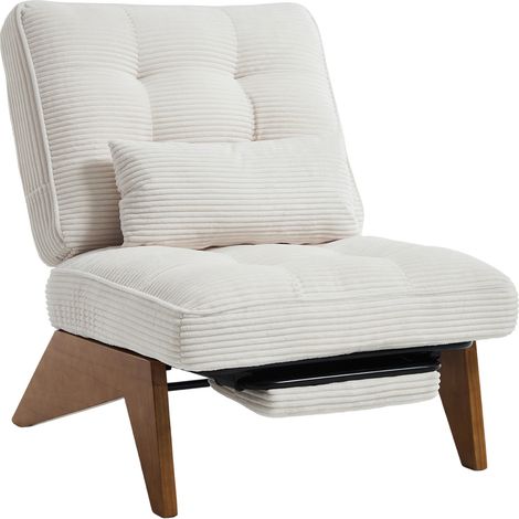 Sillón Relax Reclinable con Reposapiés y Cojín Lumbar Confort Ergonómico Patas de Madera en Pana Beige