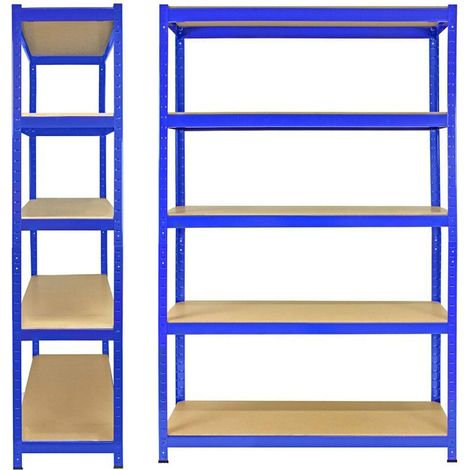 Bleu Étagère rangement robuste étagère sous-sol en métal 5 étagères en bois MDF chargeable jusqu'à 875KG 200x100x50cm (HxLxP) Étagère garage, étagère sous-sol, étagère d'atelier (1/5)