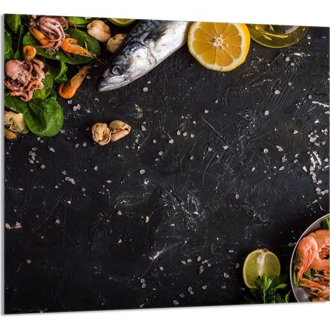 GLASPLATTE FÜR KÜCHE 65x60 Fisch