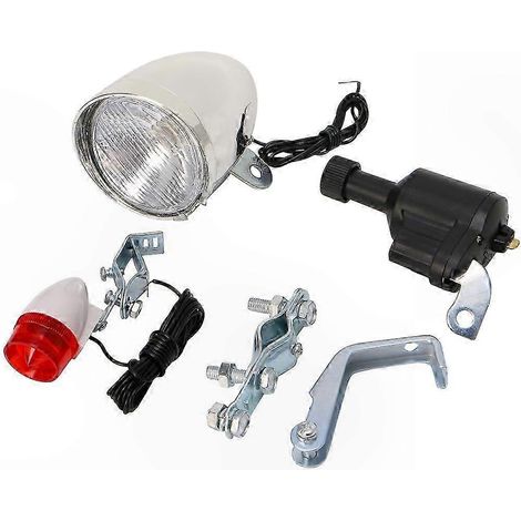 Kit éclairage vélo dynamo friction moteur pour phare avant et feu arrière, accessoire générateur cycliste, compatible éclairage nocturne, dispositif d'alimentation pour bicyclette. (1/5)