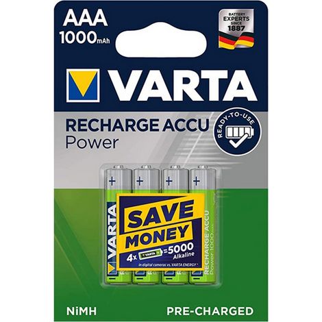 Batteria Ricaricabile Varta 1,2V AAA Ministilo Accu Power 1000mAH confezione da 4 pile