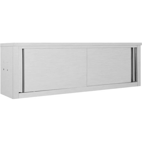 Armario de cocina mural con puertas correderas 150 x 40 x 50 cm fácil acceso diseño moderno acero inoxidable gris 020046016 (1/5)