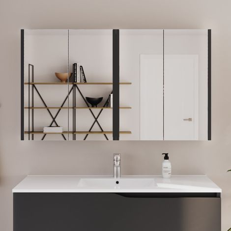 Armoire de toilette miroir 140x70cm - noir - MIRANO (1/5)