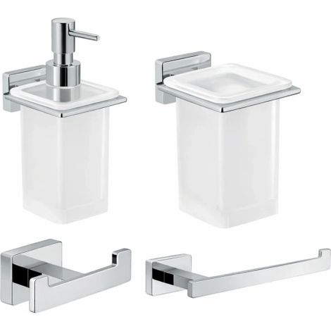 Set 4 accessori bagno serie Atena, acciaio inox e vetro cromato GEDY