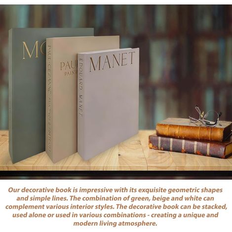 Livres décoratifs pour la décoration de la maison : lot de 3 pièces en lin, fermeture magnétique, livres décoratifs, boîte élégante pour livres, faux livres, rangement et décoration de table (1/2)