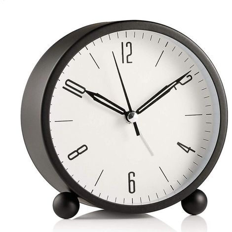 Réveil rond sans tic-tac, fonction de batterie et de lumière, réveil super silencieux, design élégant simple pour bureau / chambre à coucher (1/3)