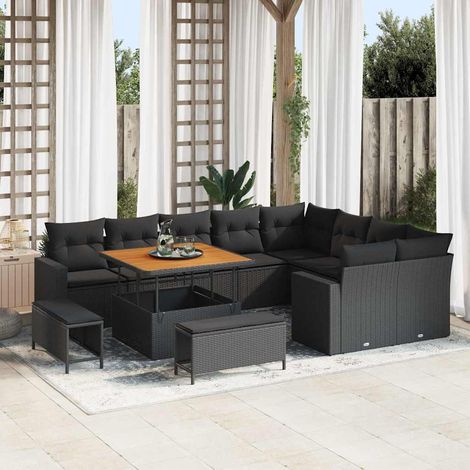 Garten-Sofa-Set 12 pcs Schwarz Poly-Rattan vidaXL (1/5)