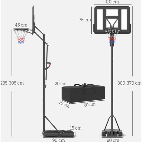 Kit de basket extérieur réglable 230-305 cm, poteau avec panneau arrière robuste 110x75 cm, roues pivotantes, anneau à ressort, équipement adulte (1/5)
