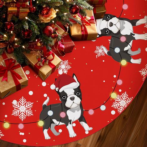 Jupe de sapin de Noël rouge, motif Boston Terrier, tapis de sapin, 120 cm, décorations de Noël hivernales pour la maison (1/5)