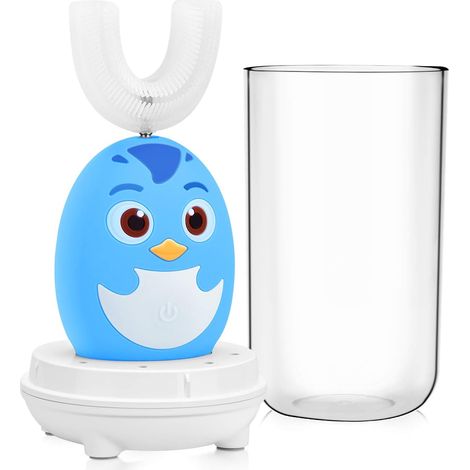 Brosse à dents électrique pour enfants IPX7 en silicone en forme de U, rechargeable par USB, avec 3 fonctions (2-6 ans - Bleu)-AquaForge