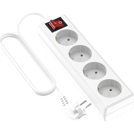 Bloc multiprises 4 prises Schuko avec interrupteur à voyant Blanc 1,5 mm x 1,4 m (1/5)
