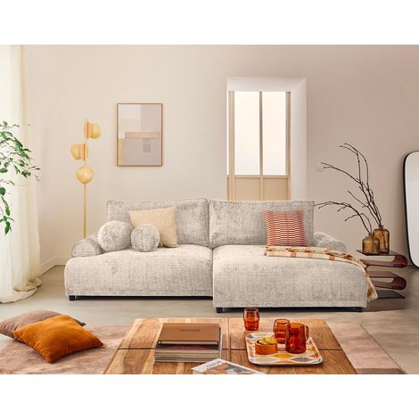 Nelly - rechts 4-sitzer schlaffunktion und bettkasten aus strukturiertem samt - beige