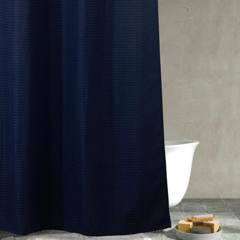 Rideau de douche gaufré bleu marine : rideau de douche en tissu texturé robuste pour salle de bain Imperméable et lavable en tissu polyester épais 183 x 200 cm de hauteur (1/5)