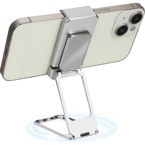 Support pliable pour téléphone, nouveau support amélioré avec pince arrière, support de téléphone rotatif à 360 degrés en métal, support pliable multi-angle pour bureau, argent. (1/5)