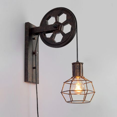 Vintage Lámparas de Pared Industrial Apliques de Pared Estilo de Polea Luz de Pared para Dormitorio, Sala de Estar, Restaurante, Bar - Óxido