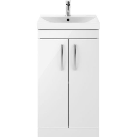 Millwich Contemporary 2 Door Floor Standing Vanity Unit with Thin Edge Basin, Gloss White, 500mm