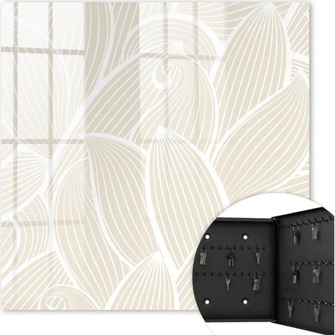 Armoire à clés - (30 cm x 30 cm) - Boîte à clés murale - Coffret de rangement pour clés - Couleur noire - Ouverture vers la droite - Pour maison et bureau - Motif organique