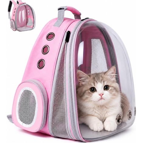 Sac Transport Chatet à l'arrière Extensible Transparent, Sac a Dos Chat Sac à Dos Chien, pour Petits Chiens et Chats, la Randonnée et l'utilisation en Extérieur (Rose, Front Expand) (1/5)