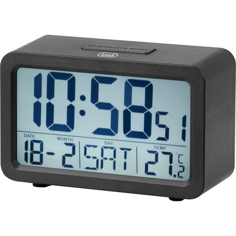 Trevi SLD 3P60 - Reloj Digital con Gran Pantalla retroiluminada y termómetro, Despertador programable, función Snooze y función de Temporizador, Color Negro
