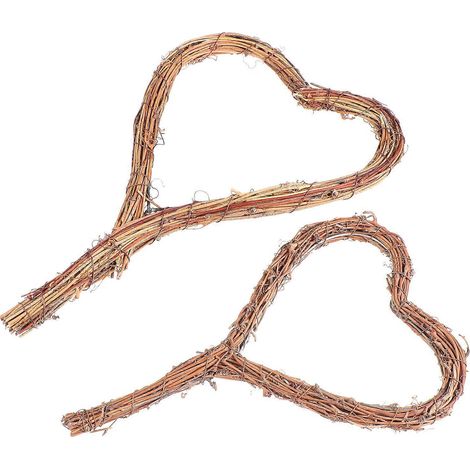 Couronne de cœurs en rotin marron clair avec poignée, lot de 4, pour la décoration murale (1/5)