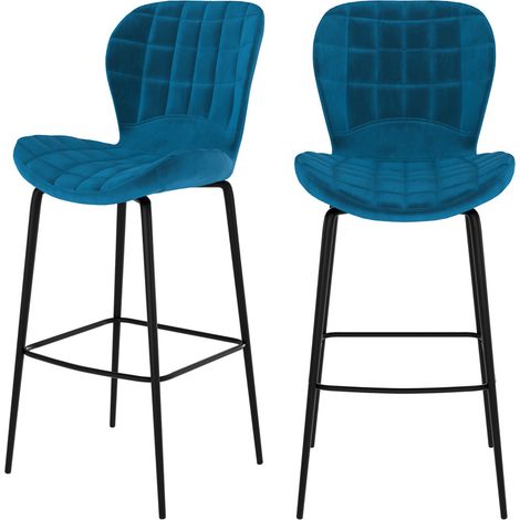 Set de 2 sillas de bar de terciopelo azul 75 cm - Mazzia