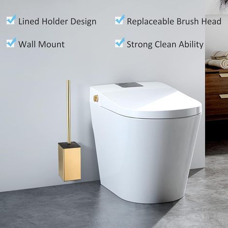 Brosse de Toilettes doré Support carré pour Brosse de Toilettes avec Fixation Murale en Acier Inoxydable 304