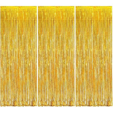 3 Pièces Rideau Métallique, Or, 1m x 2.5m, Franges Scintillantes, Décoration Fête, Mariage, Anniversaire (1/5)