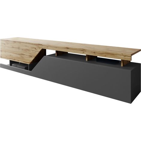 Mobilier1 – Meuble TV Comfivo Daldune 104 – Anthracite et chêne wotan – Largeur 200 cm, Hauteur 47 cm, Profondeur 35 cm, Stratifié (1/5)