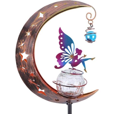 Décoration de jardin solaire extérieure féerique lumière lune étoile fissure boule pile étanche chaud Métal Verre Blanc (1/5)