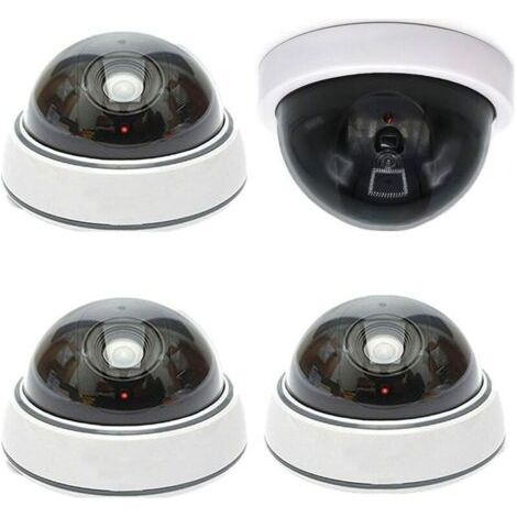 Lot de 4 caméras virtuelles à dôme sans fil Simulation de sécurité extérieure avec LED IR réalistes pour la protection de la sécurité des magasins et de la maison