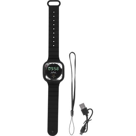 Bracelet anti-moustique ultrasonique avec affichage horaire pour extérieur, noir, répulsif moustiques poignet imperméable.