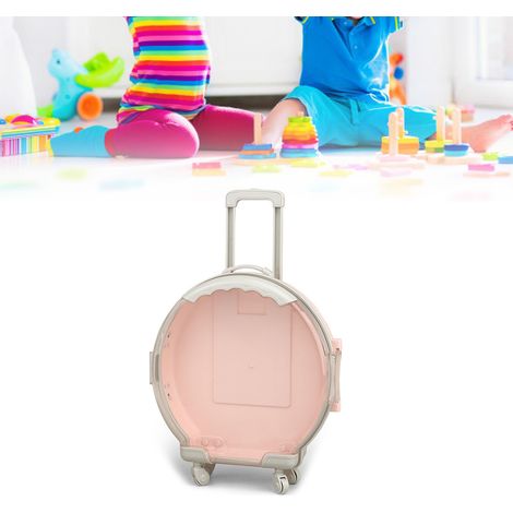 Multifunktionale Aufbewahrungsbox für Kinder, Mini-Kosmetik- und Spielzeugorganizer mit Rollen, runde Kofferform, Reise- und Heimgepäck, hellrosa ABS, 20 x 6,5 x 30,5 cm, tragbar und praktisch. (1/5)