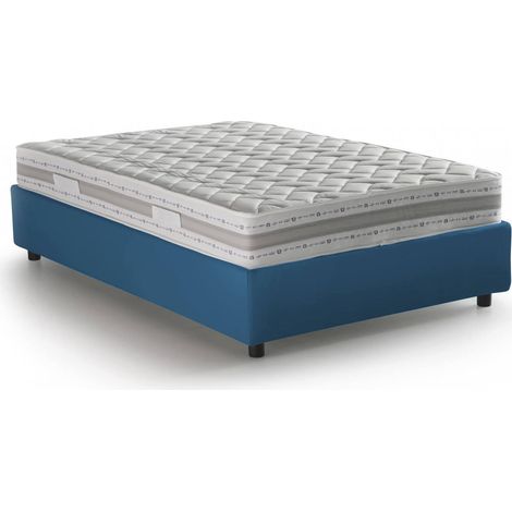 Talamo Italia - Letto alla francese Arto, Letto contenitore con rivestimento in tessuto, Apertura frontale, Materasso Cm 140x190 incluso, 100% Made in Italy, Blu
