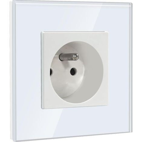 Prise Murale,Standard Français 16A Single Prise de Courant Alternatif avec Panneau en Verre Cristal (1 Prise, Blanc) (1/5)