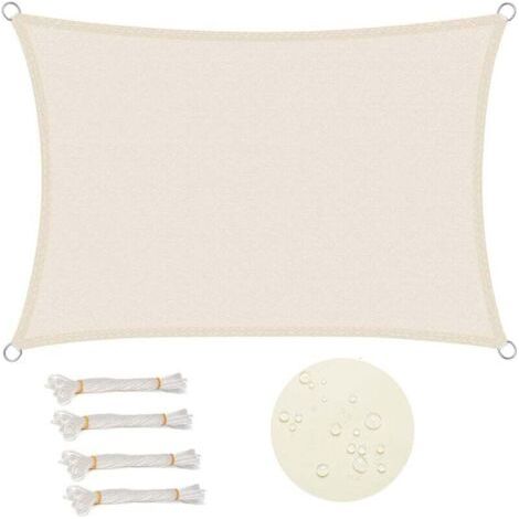 Pair Rechteckiges Sonnensegel 3x4 m, wasserdicht, 93% UV-beständig, winddicht, Polyester mit UV-Schutz, für Garten, Terrasse, Camping, Creme