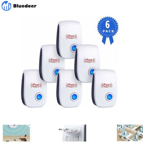 Pair Répulsif Ultrason Souris et Rat 2019 - Prise à Double Fréquences Ultrasonique Puissantes - 6 Appareils Repulsif Ultrasons Anti Rongeur,Fouine et Loir - Protection Efficace en 4 Semaines Garantie
