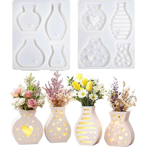 Lot de 4 Moules en Silicone pour Mini Vases, Modèles à Couler pour Résine Époxy Béton Plâtre, Gabarits Creux pour Vases, Empreintes DIY pour Pots de Fleurs et Décoration d’Intérieur (1/5)