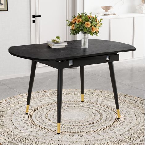 Mesa de comedor extensible redonda a ovalada, MDF negro, patas metálicas, 135 x 85 x 77 cm OKMYHOME (1/4)