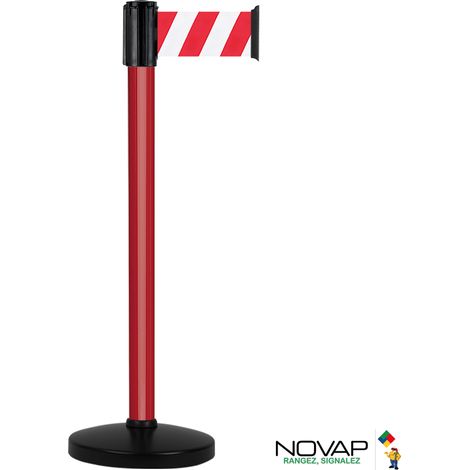 Poteau Alu Rouge laqué à sangle Rouge/Blanc hachuré 3m x 100mm sur socle portable - 2700023