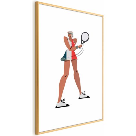 Póster - Jugador de tenis con raqueta sobre fondo blanco - ilustración (1/4)