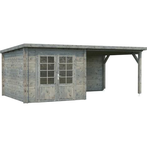 Abri de jardin en bois Ella 6,9+8,2 m2 Traité Gris (1/5)