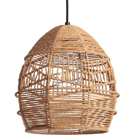 Ledkia – Suspension papier tressé naturel – Câble de suspension réglable – Compatible ampoule E27 – Pour espaces variés : salons, bureaux, restaurants