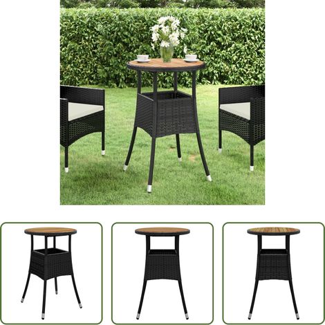 vidaXL Akazienholz - Gartentisch Ø60x75 cm Akazienholz und Poly Rattan Schwarz (1/5)