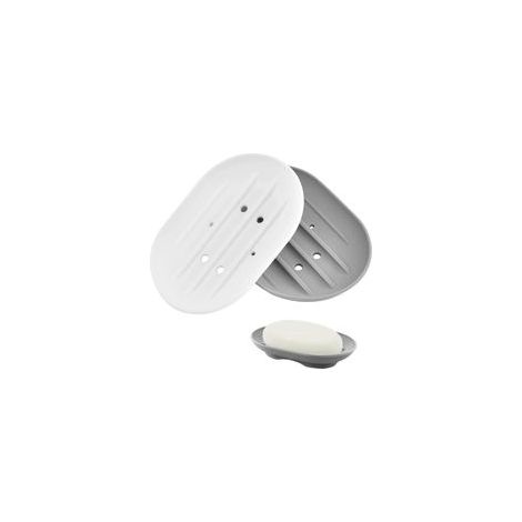 2 PCS Porte Savon en Silicone 11.5x8x2cm Gris et Blanc Avec Trou Inférieur pour Douche, Rasoir, Pince à Cheveux, Boucle d'Oreille