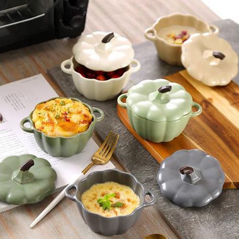 Bol En Céramique - Forme Citrouille - Compatible Micro-ondes - Pour Cuisson Vapeur Ragoût Ou Service Table - 14 x 11 x 9,5 cm - 1 Pièce