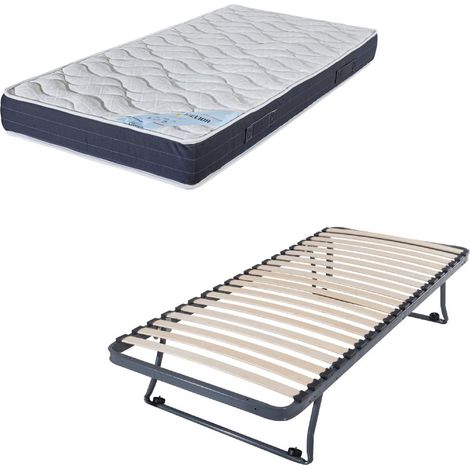 Sommier gigogne + matelas Melior - 90x190 - Mousse - 20 lattes bois - Gain de place (1/5)