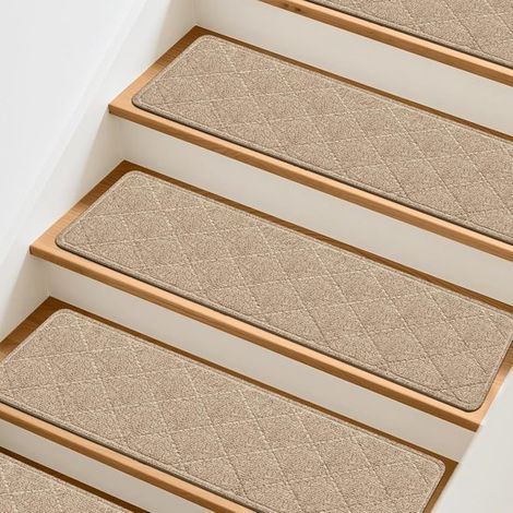 Peldaños antideslizantes para escaleras (aptos para escaleras de madera)，juego de 10 piezas，20 cm x 76 cm. Peldaños para interiores，color beige (1/5)