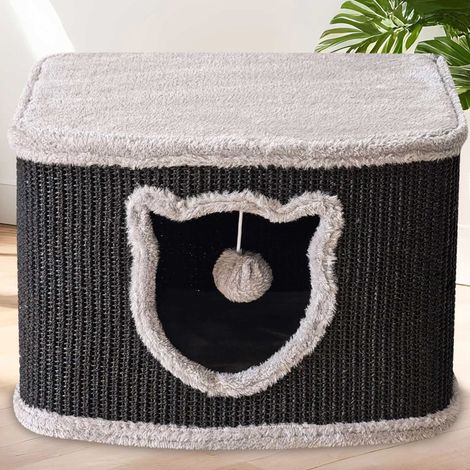 Maison pour chats avec griffoirs en sisal Noir 40x40x27cm (1/5)